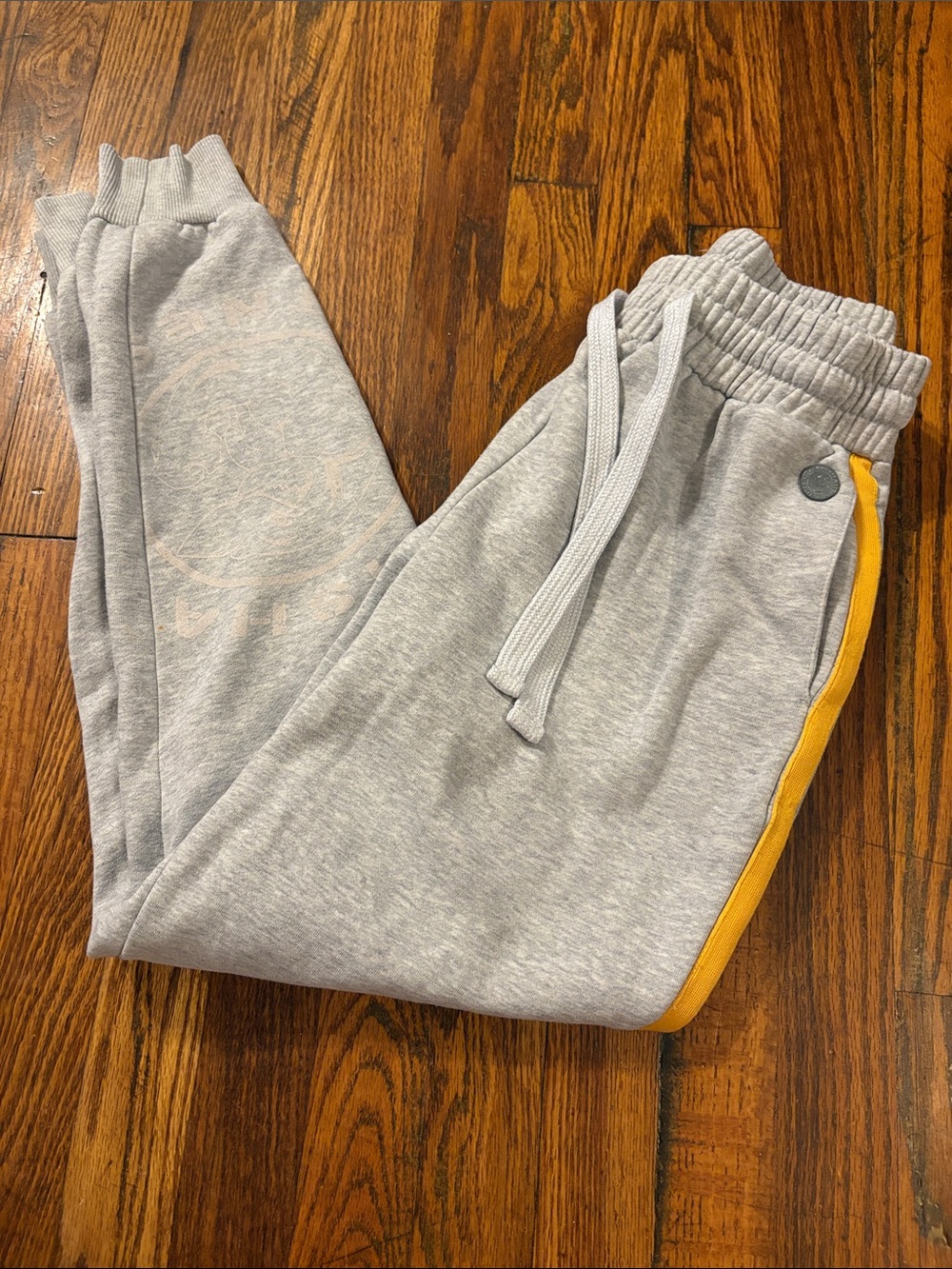 🎉Gymshark Light Gray Joggers with Yellow Side Stripe